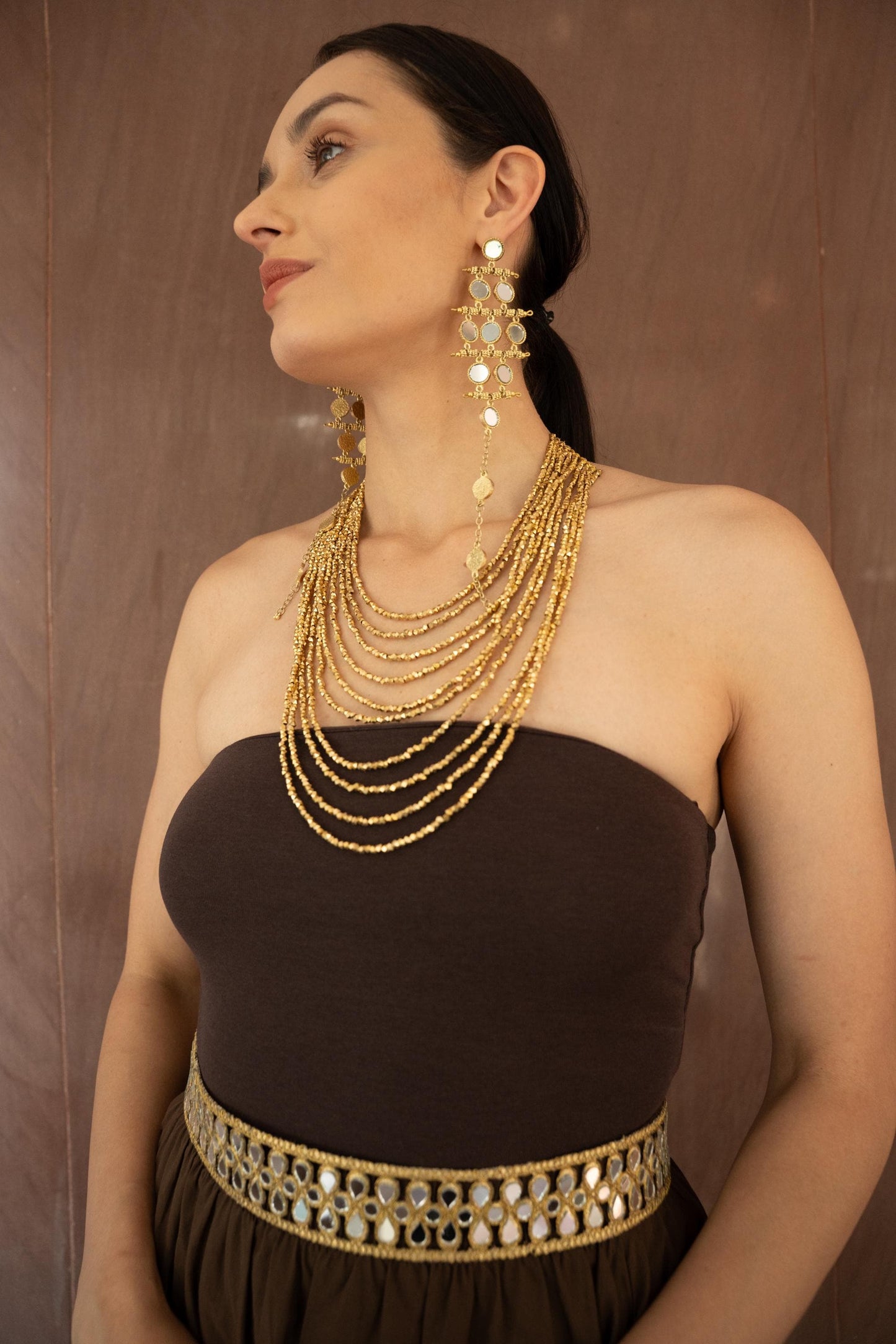 Gold Mirror Statement Earrings Long Chandelier Earrings