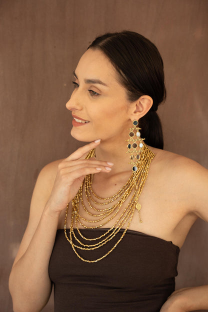 Gold Mirror Statement Jewelry Set Long Chandelier Earrings