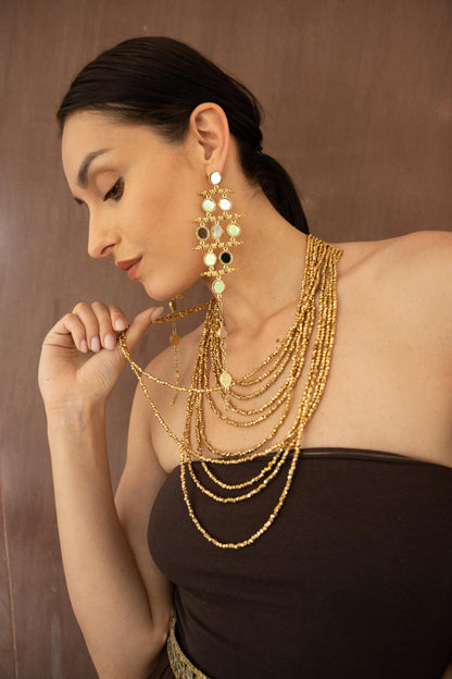 Gold Mirror Statement Earrings Long Chandelier Earrings