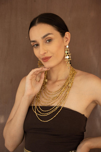 Gold Mirror Statement Jewelry Set Long Chandelier Earrings