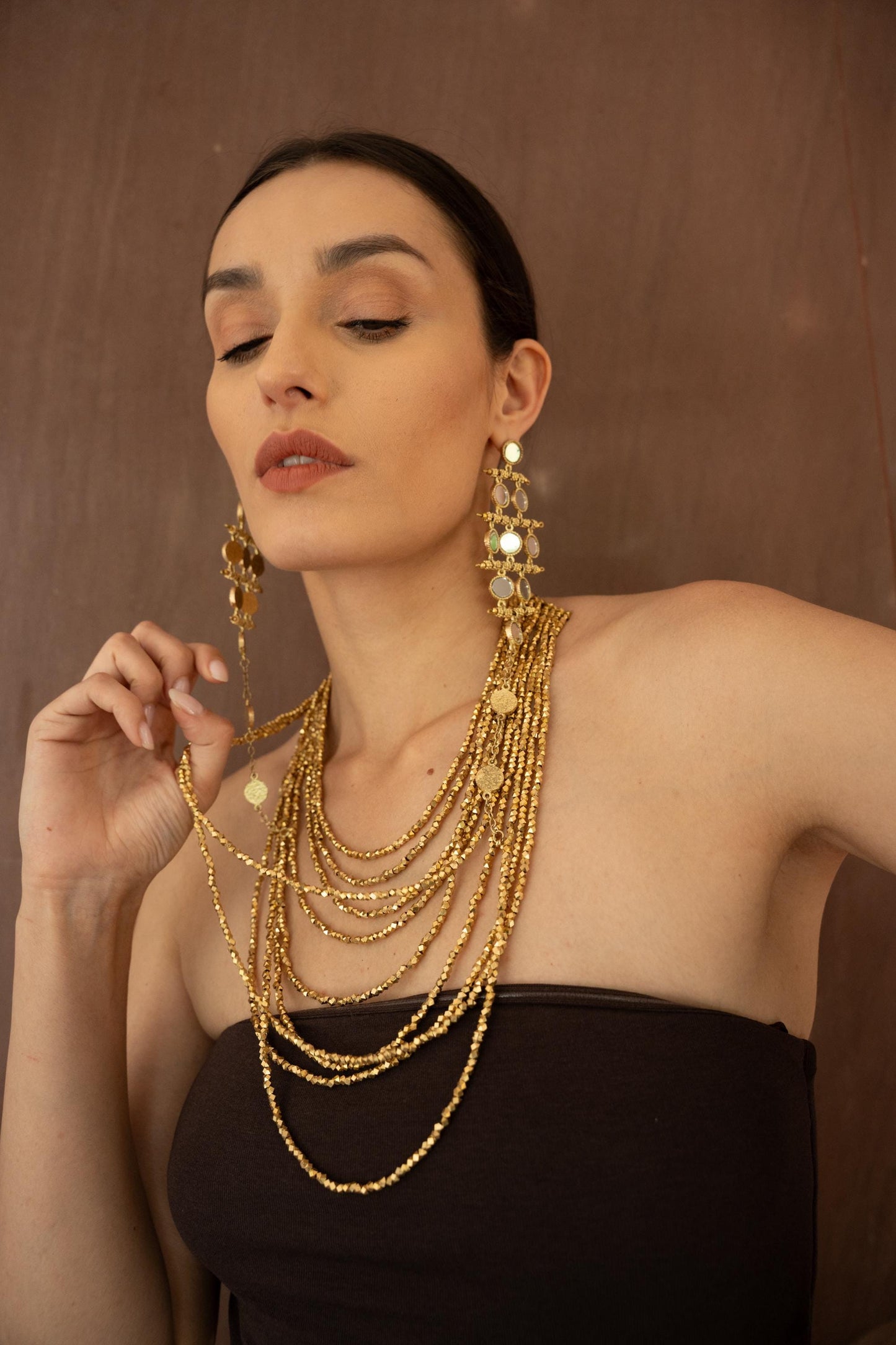 Gold Mirror Statement Earrings Long Chandelier Earrings