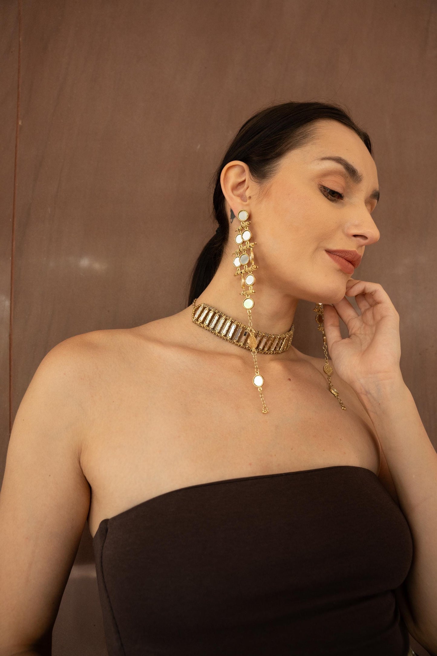Handmade Green Enamel Gold Choker Necklace