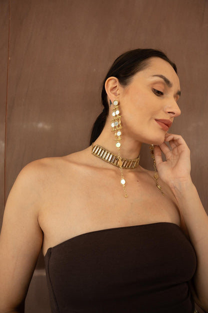Handmade Green Enamel Gold Choker Necklace