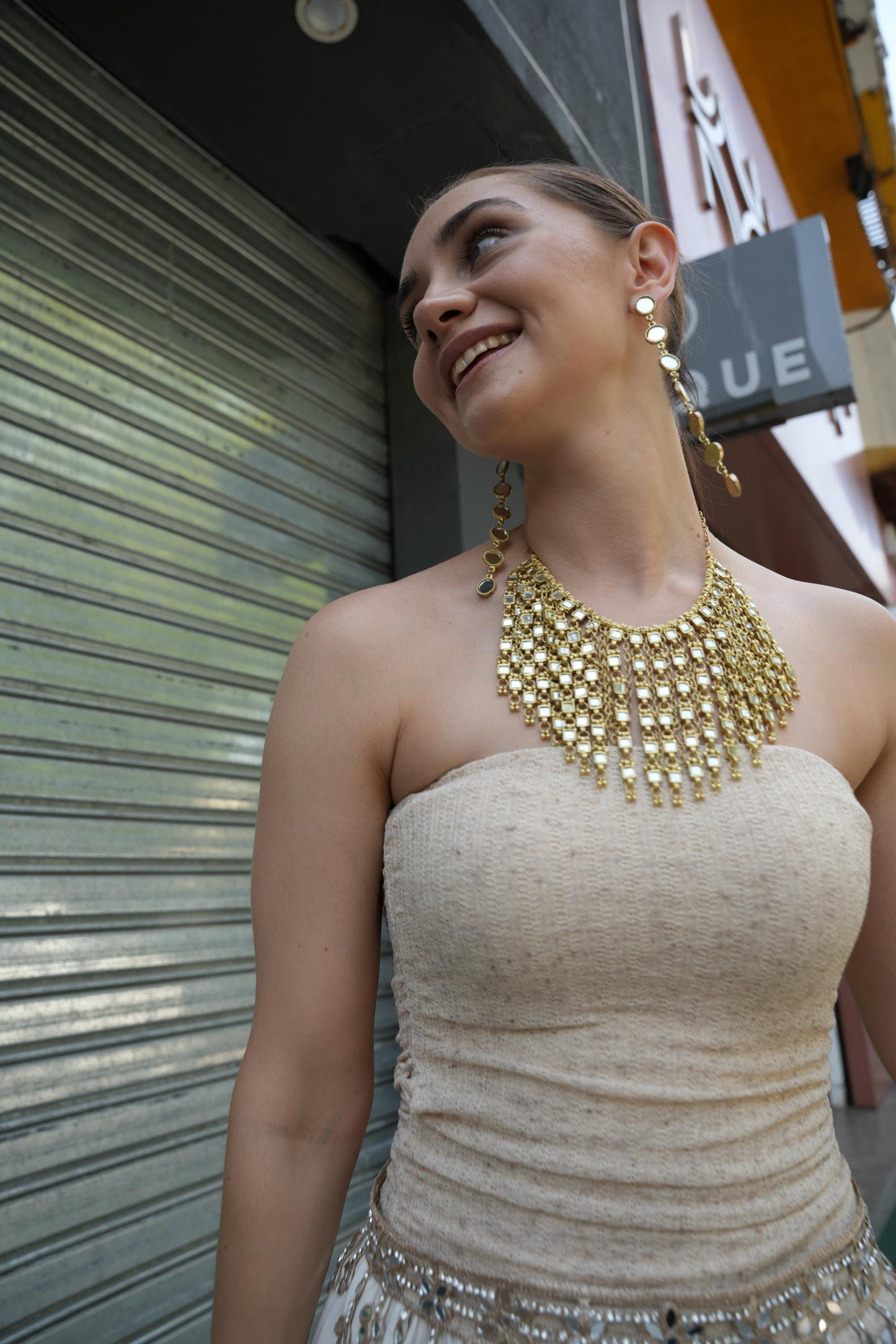 Gold Mirror Drop Earrings, Minimal Chain Earrings