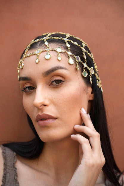 Gold Mirror Head Chain Boho Bridal Headpiece Festival Hair Jewelry