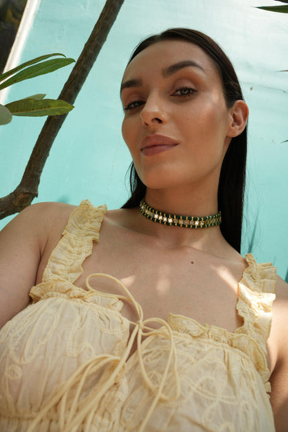 Emerald Mirror Choker Necklace Convertible Choker