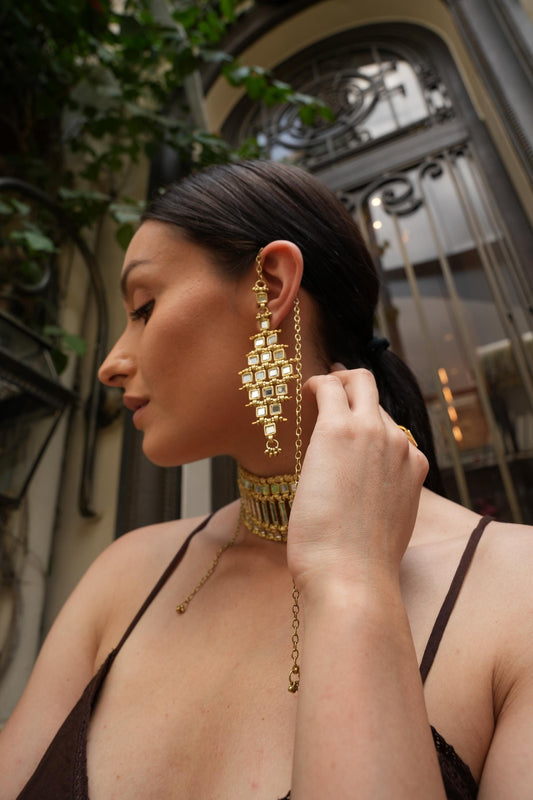 Gold Mirror Earrings Statement Jewelry Set Handmade Mirror Work Choker Bridal Festive Jewelry Boho Luxe Set Gift