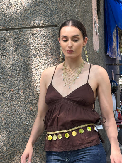 Handmade Gold Mirror Disc Fringe Belt
