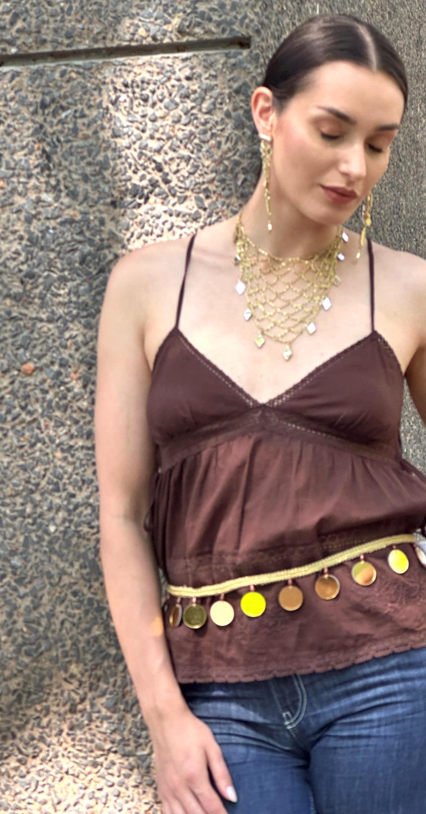Handmade Gold Mirror Disc Fringe Belt