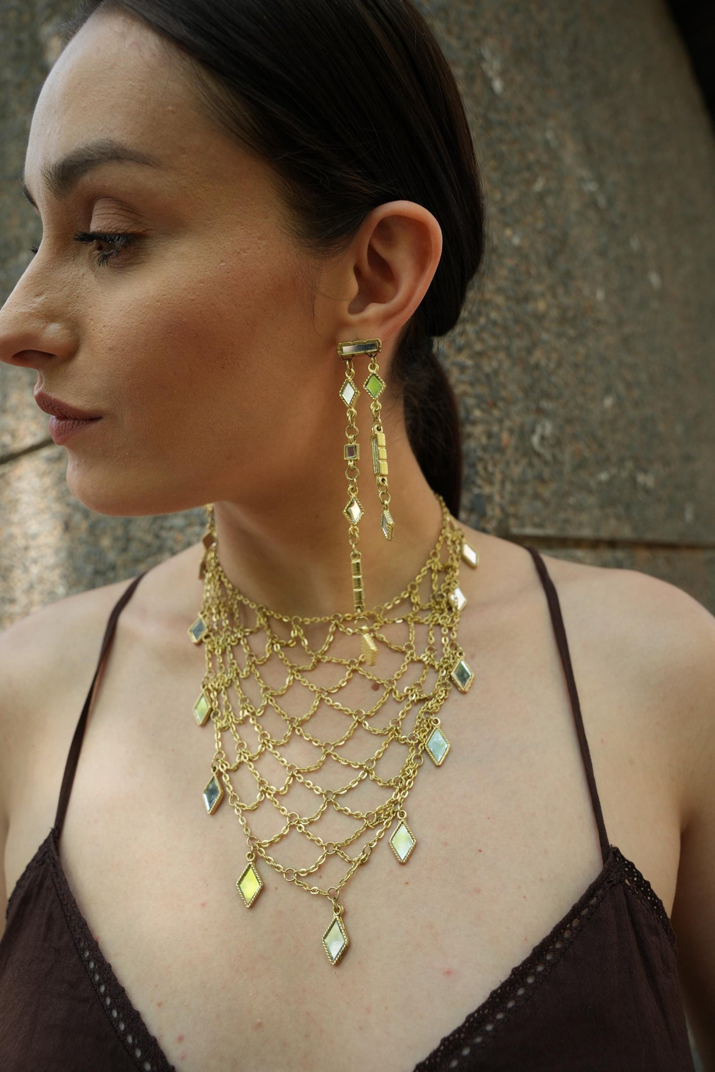 Gold Mirror Drop Earrings Handmade Statement Earrings