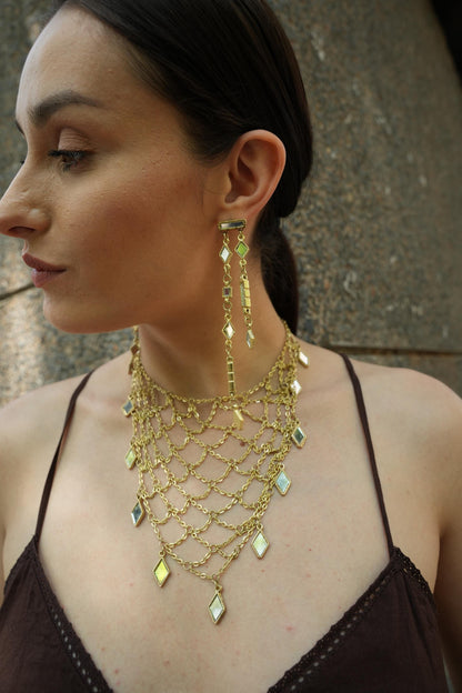 Gold Mirror Drop Earrings Handmade Statement Earrings