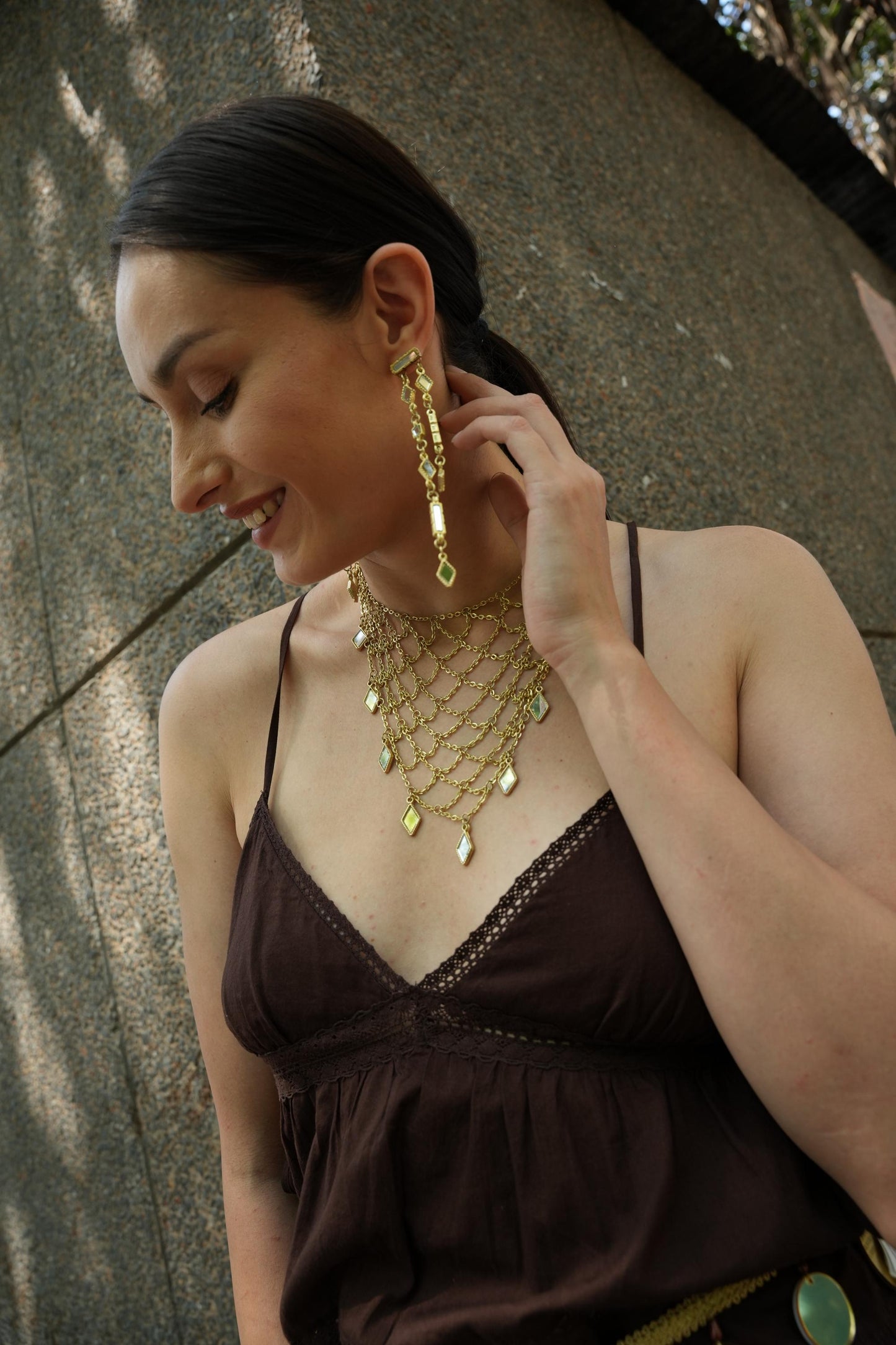 Gold Mirror Drop Earrings Handmade Statement Earrings