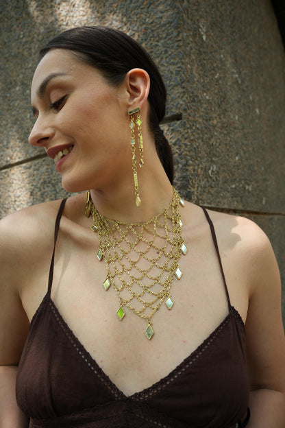 Gold Mirror Drop Earrings Handmade Statement Earrings