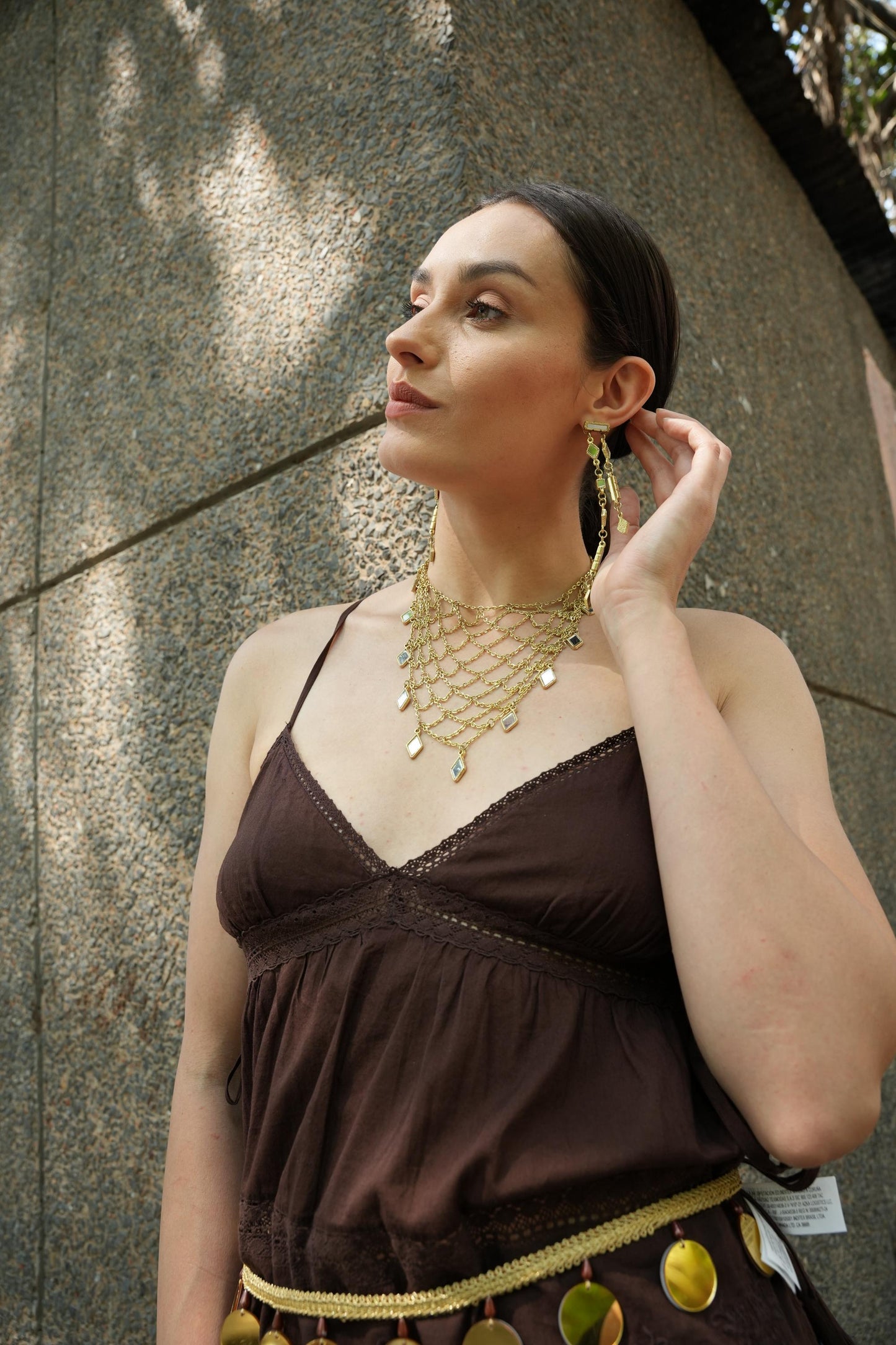 Gold Mirror Drop Earrings Handmade Statement Earrings