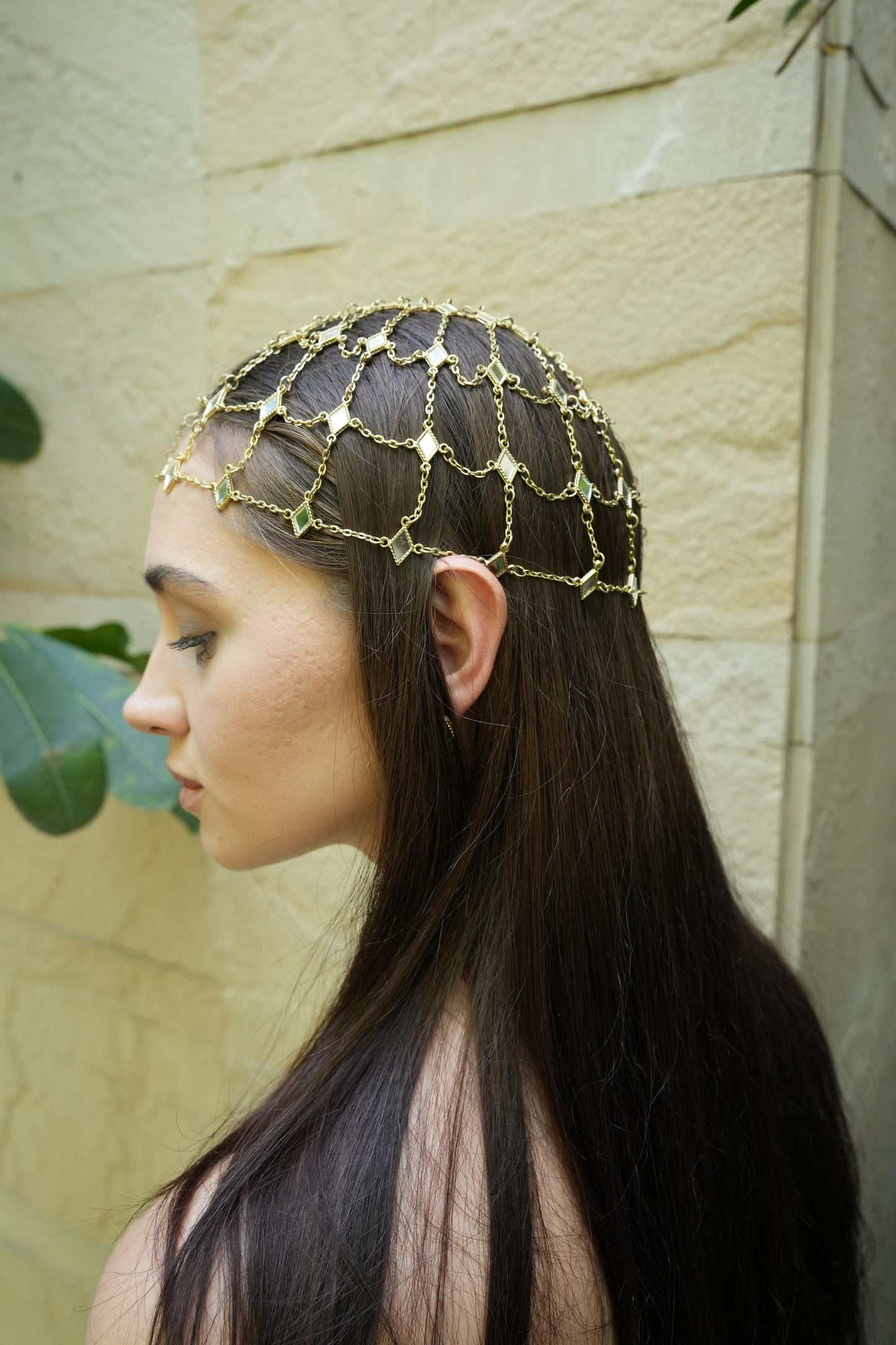 Gold Chain Headpiece & Statement Earrings Set