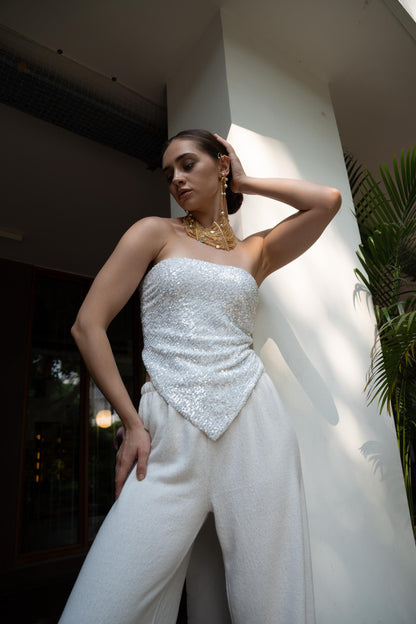 Gold Statement Choker Necklace and Pearl Chain Earrings Set