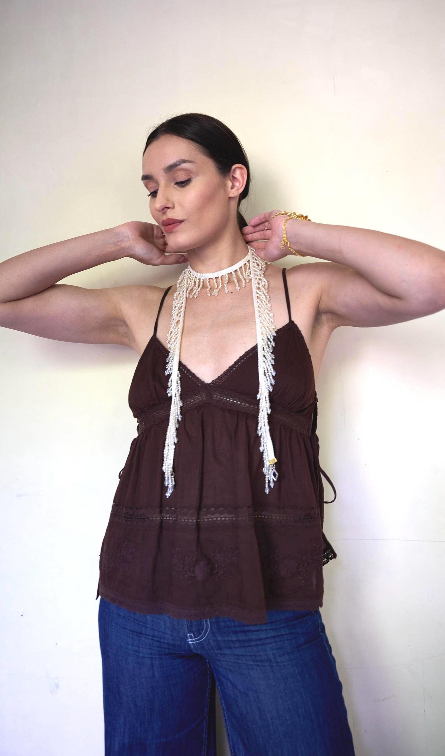 Handmade Crystal Fringe Choker Necklace Wrap Around Statement