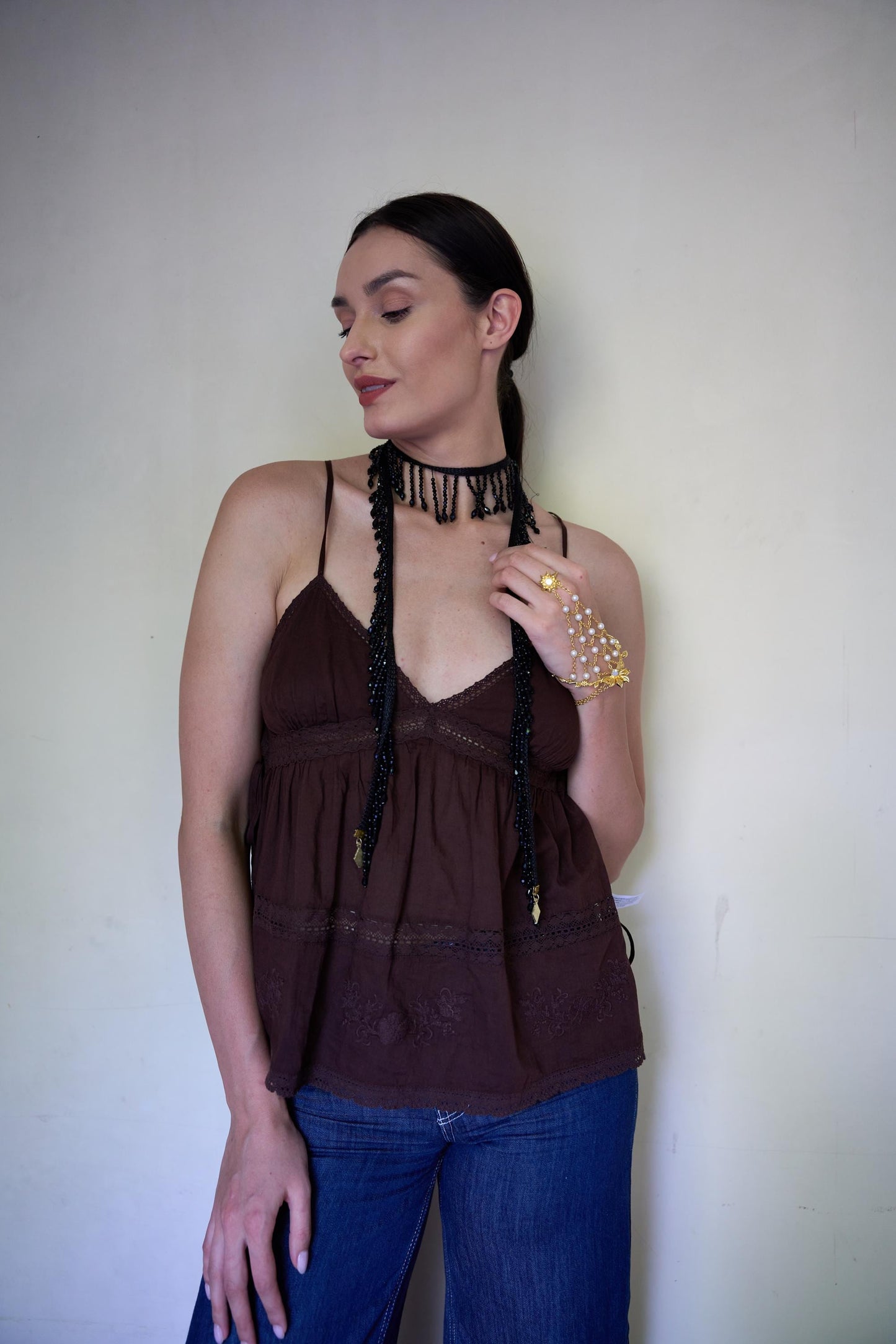 Handmade Crystal Fringe Choker Necklace Wrap Around Statement