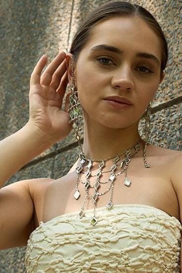 Silver Mirror Chain Earrings Long Dangle Statement