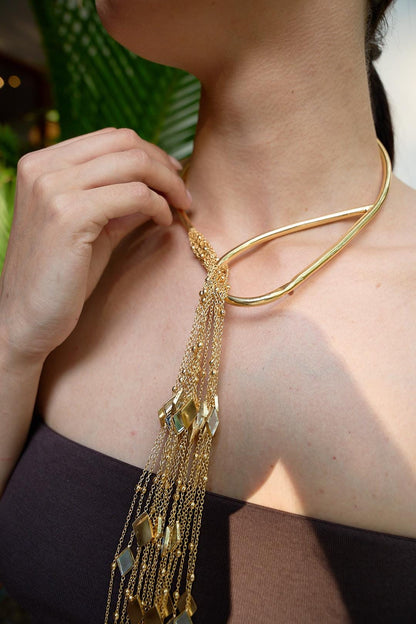 Gold Statement Tassel Necklace Long Beaded Lariat Wrap
