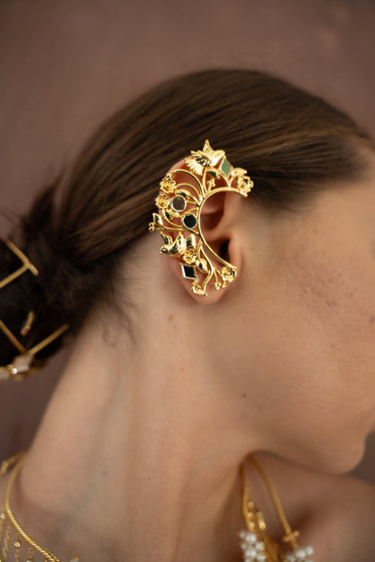 Sculptural Gold Ear Cuff, Botanical Filigree, No Piercing Ear Jewelry