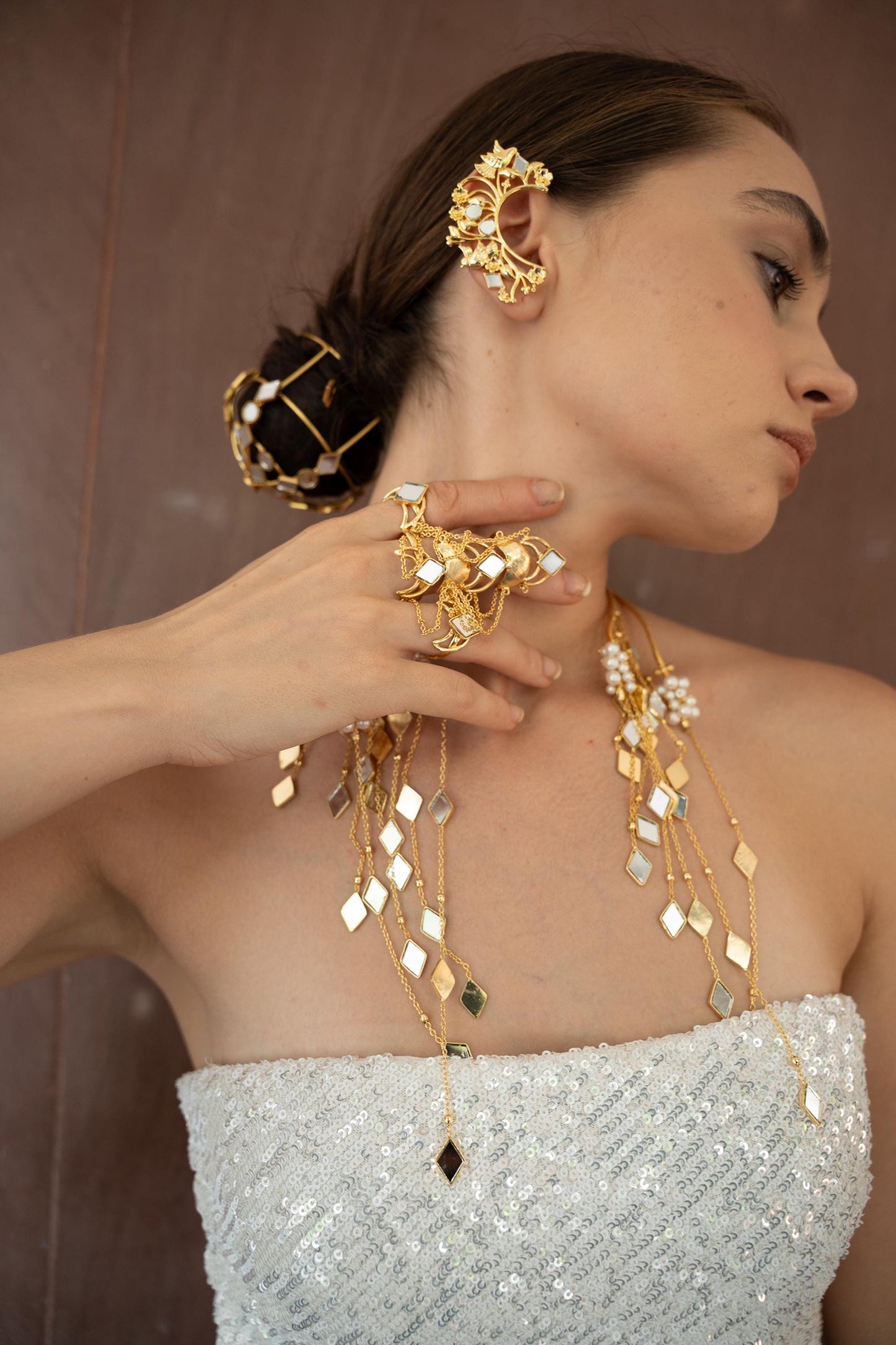 Gold Hair Bun Cage Bridal Bun Holder Statement Hair Jewelry