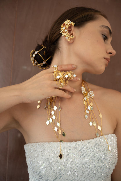 Gold Hair Bun Cage Bridal Bun Holder Statement Hair Jewelry