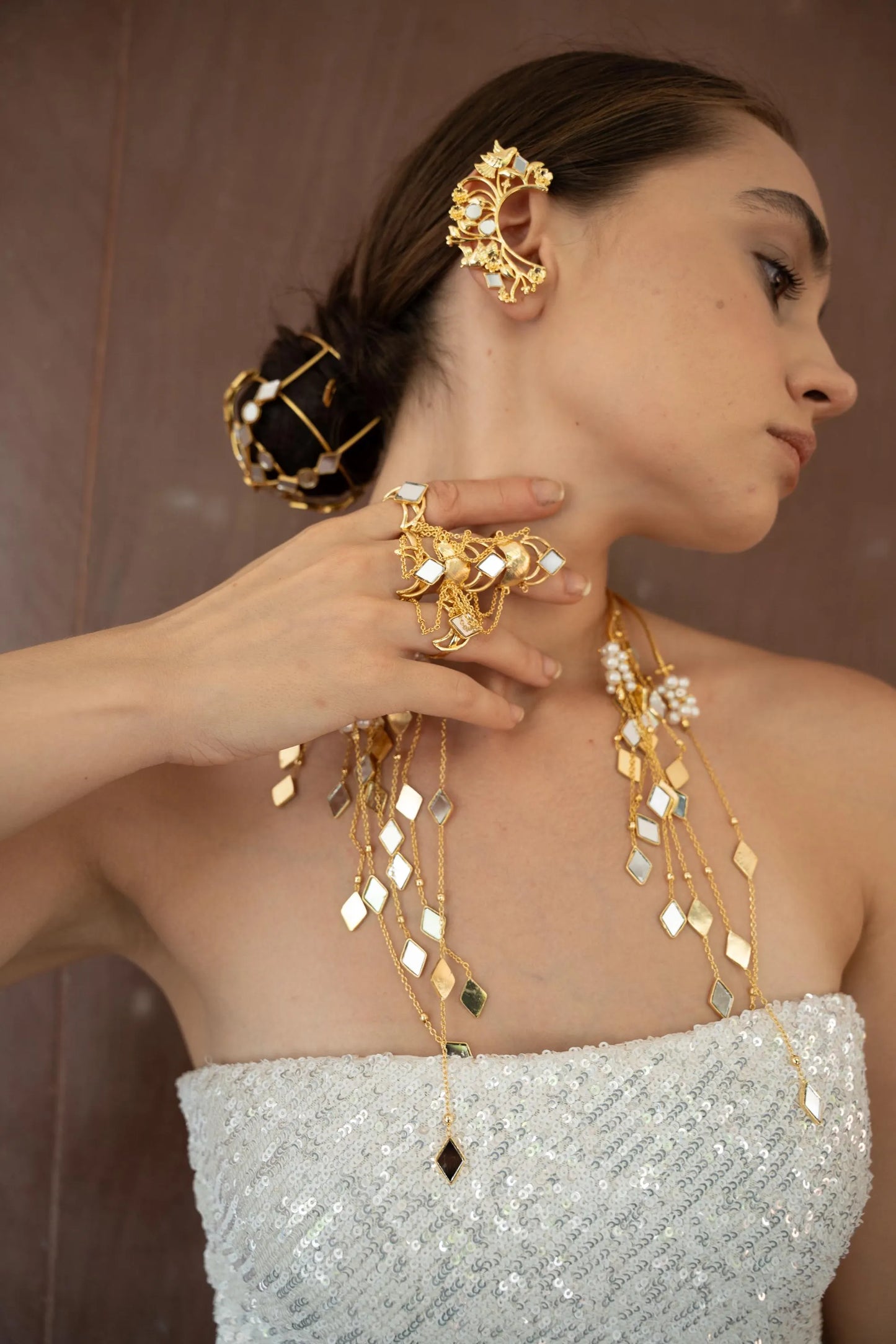 Gold Hair Bun Cage Bridal Bun Holder Statement Hair Jewelry