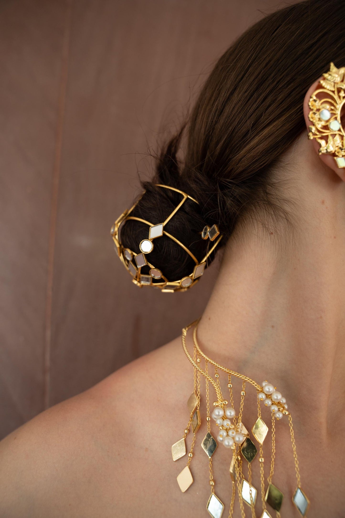 Gold Hair Bun Cage Bridal Bun Holder Statement Hair Jewelry