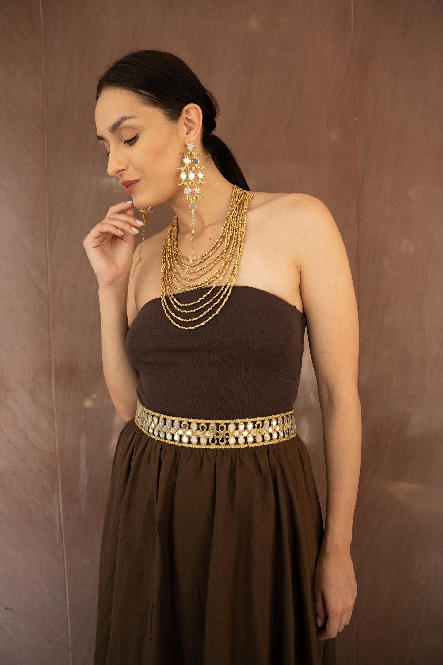 Gold Mirror Waist Belt, Bridal Waist Jewelry