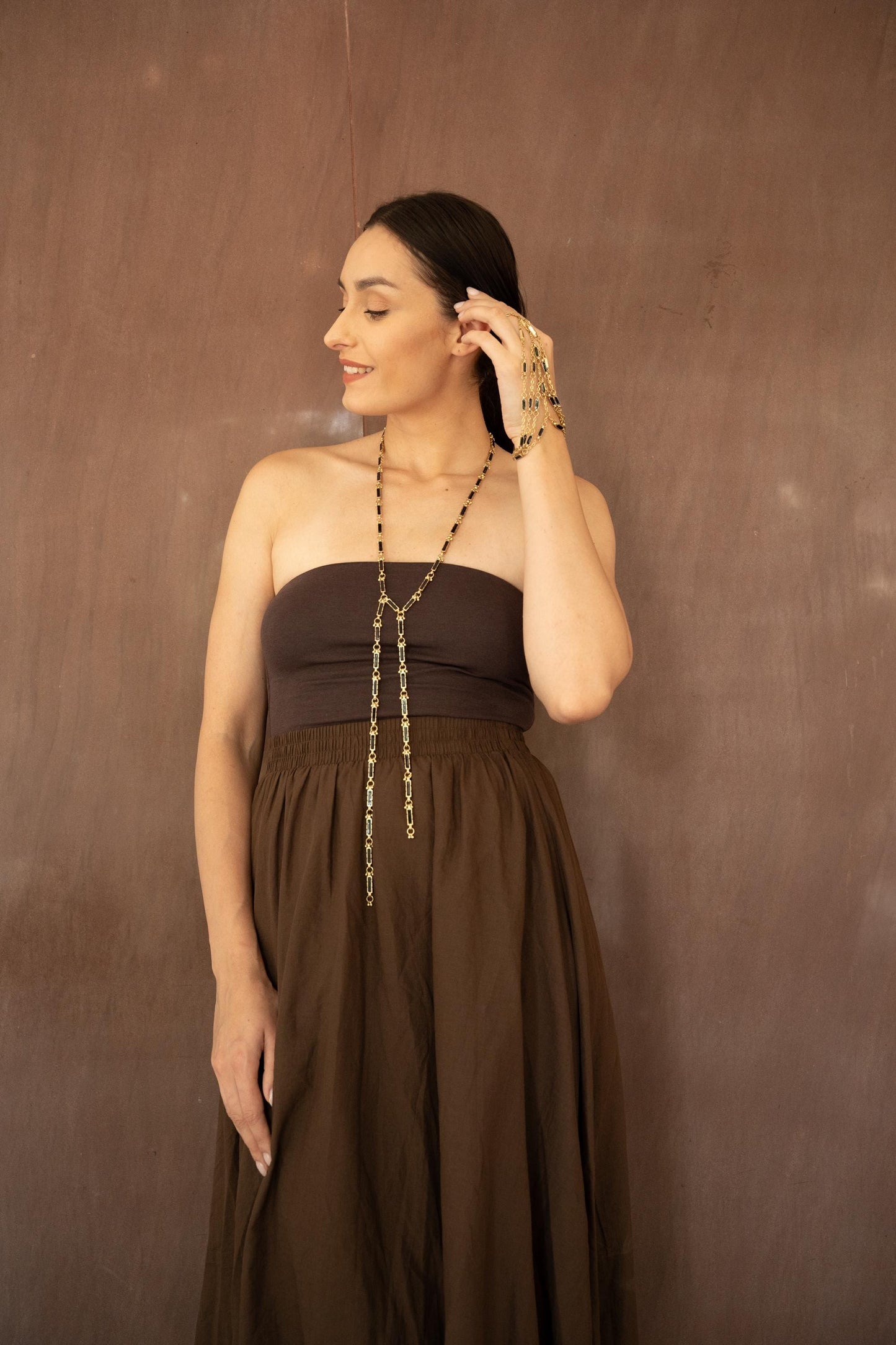 Gold Layered Chain Necklace, Long Y Necklace