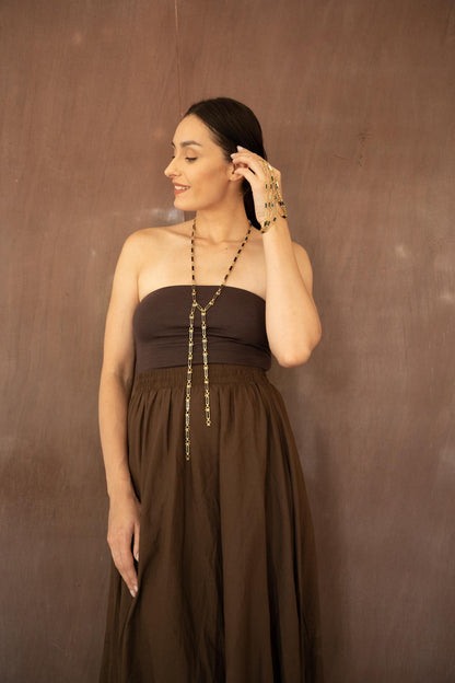 Gold Layered Chain Necklace, Long Y Necklace