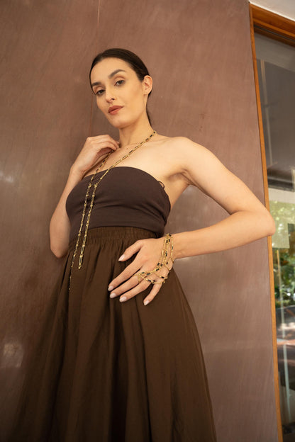 Gold Layered Chain Necklace, Long Y Necklace