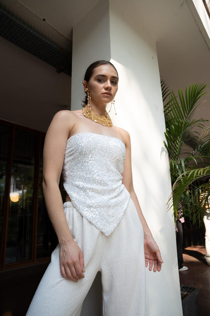 Gold Statement Choker Necklace and Pearl Chain Earrings Set