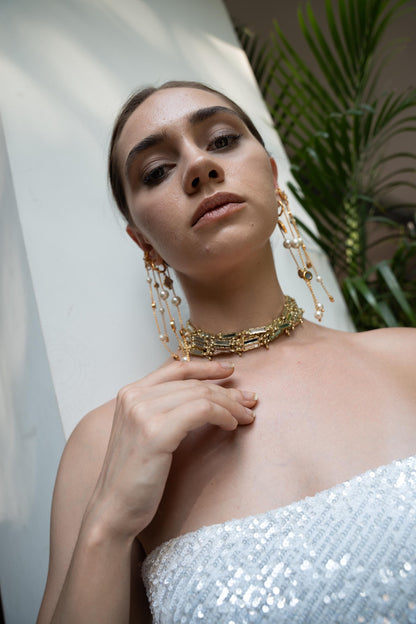 Handmade Gold & Blue Choker Necklace