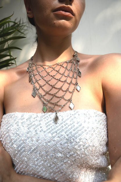Statement Necklace and Cuff Set Silver Layered Chain Necklace