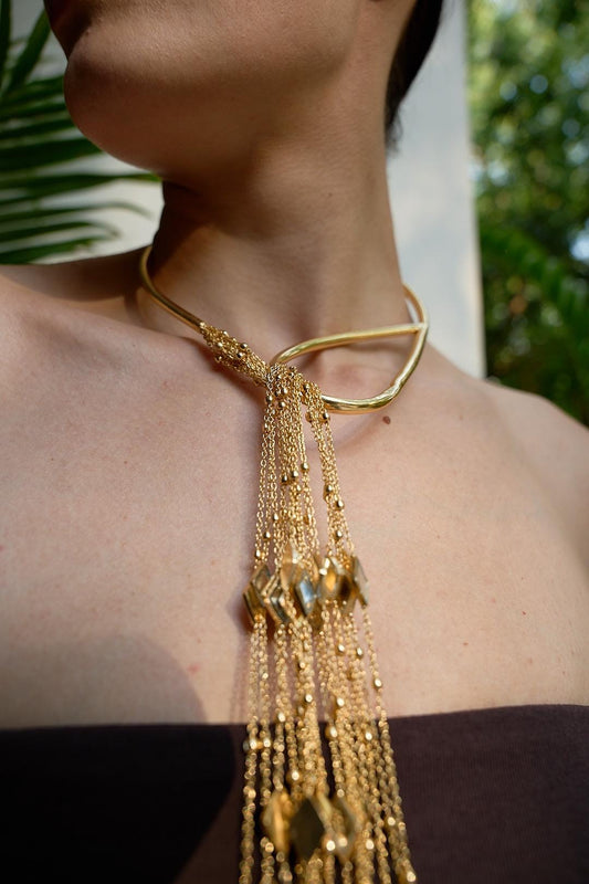 Gold Statement Tassel Necklace Long Beaded Lariat Wrap