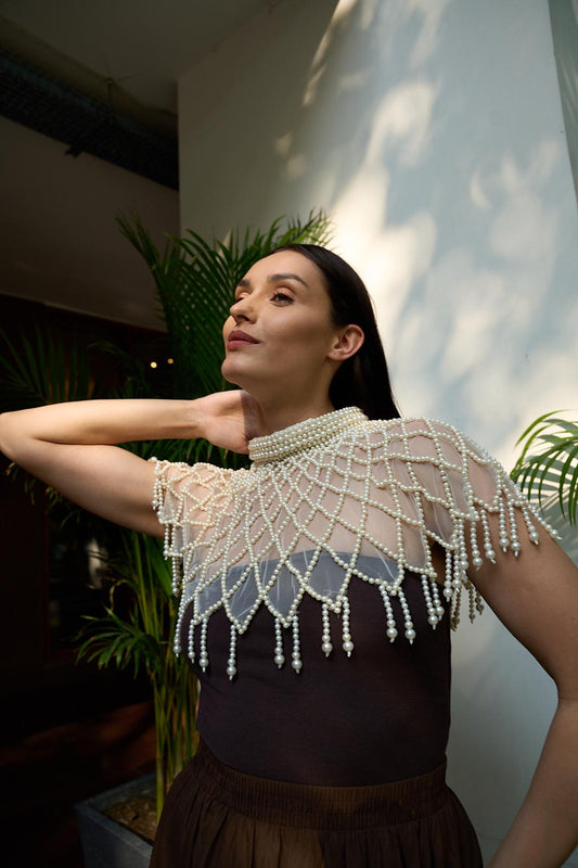 Pearl Beaded Shoulder Cape, Bridal Pearl Cover Up
