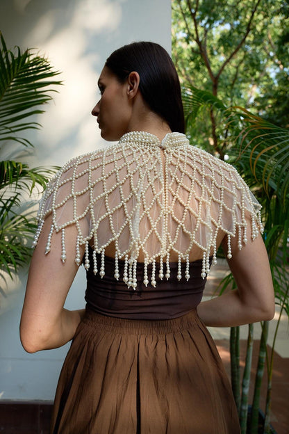 Pearl Beaded Shoulder Cape, Bridal Pearl Cover Up