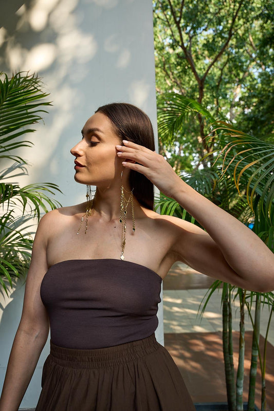 Gold Chain Fringe Hoop Earrings, Statement Dangle Earrings