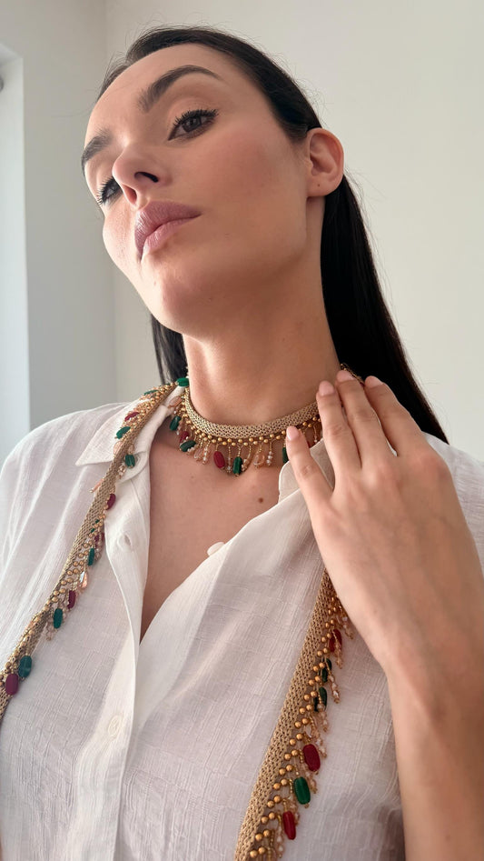 Boho Multicolor Beaded Choker  Handmade Necklace