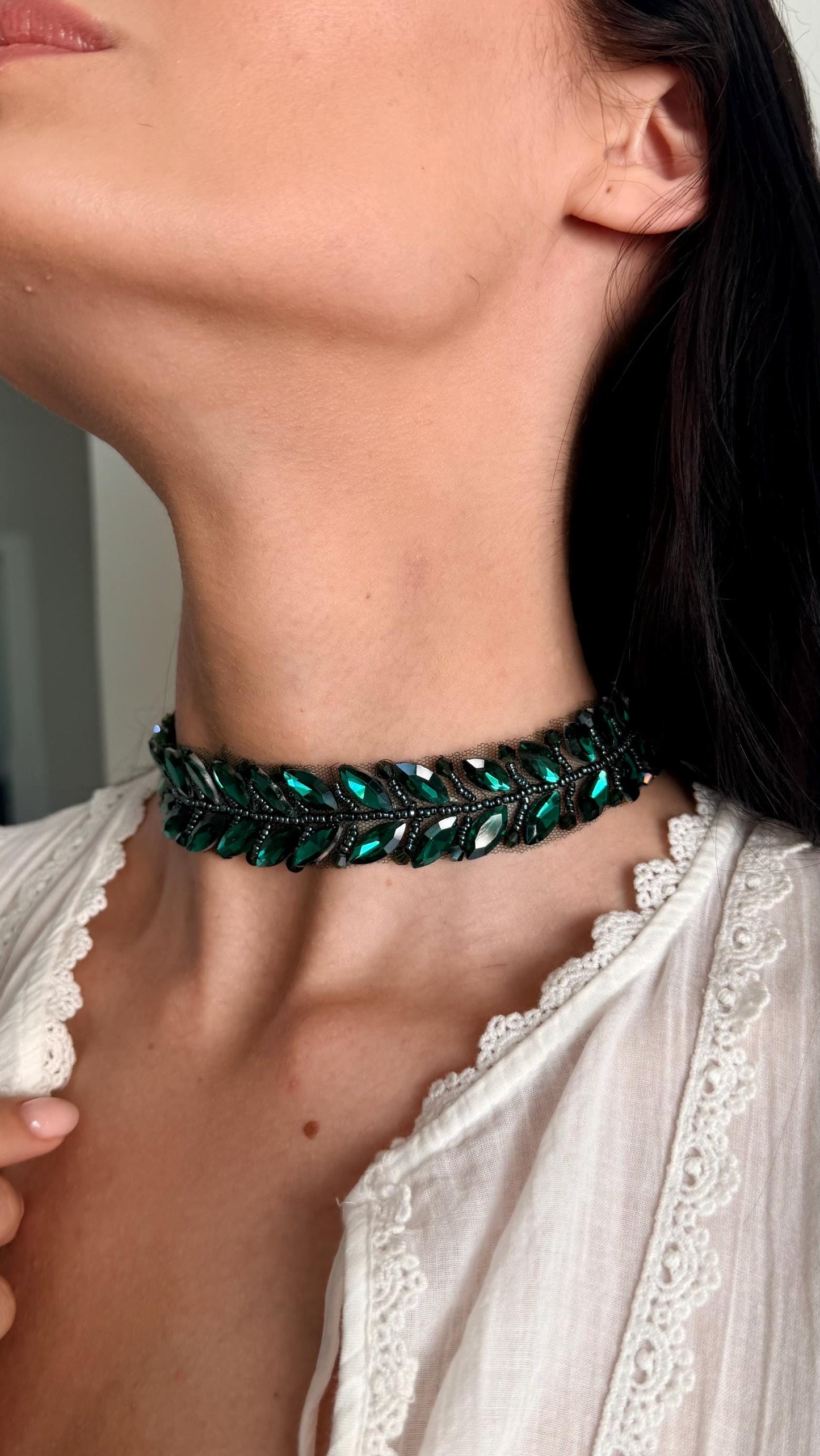 Emerald Crystal Leaf Choker Necklace