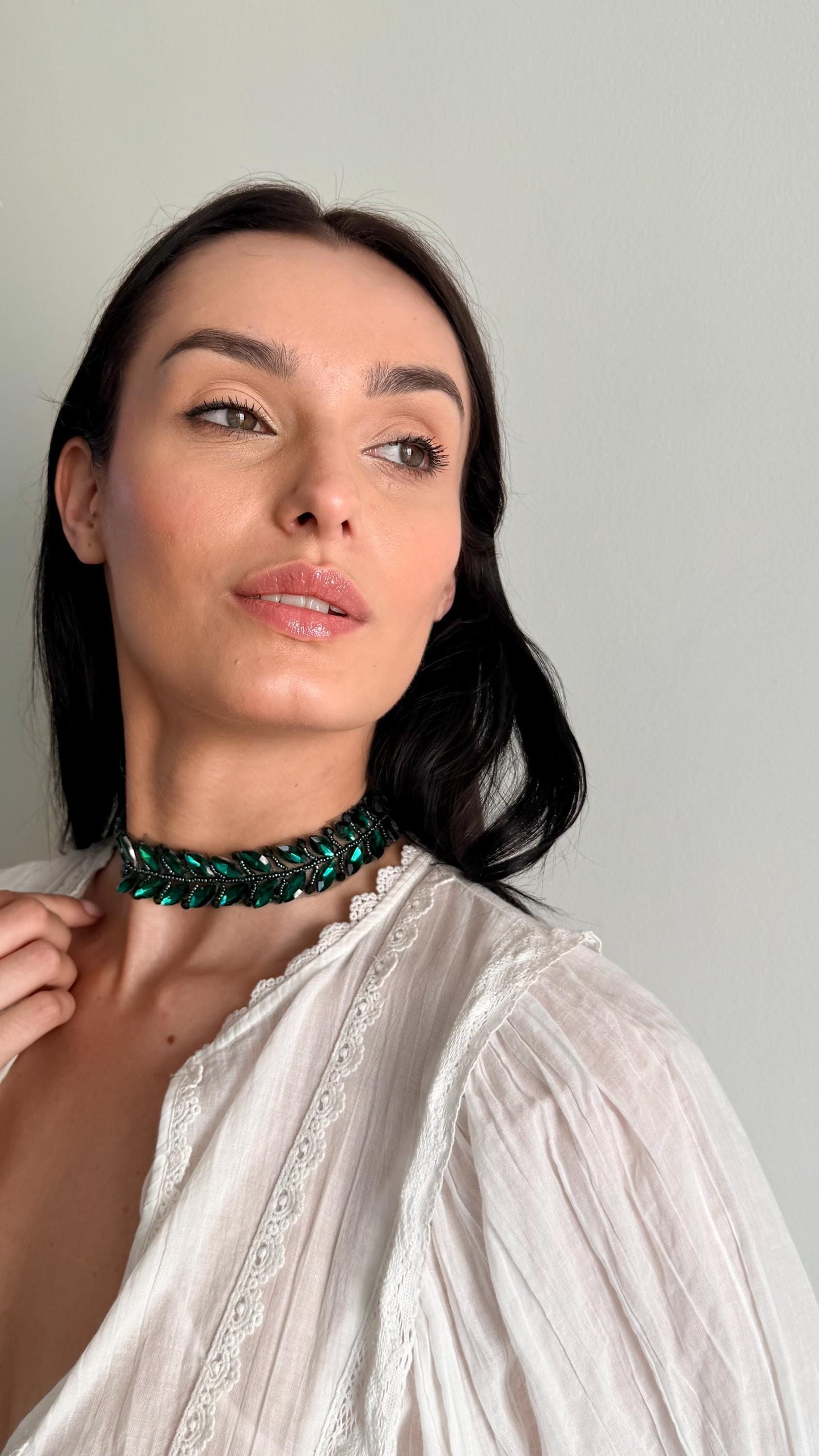 Emerald Crystal Leaf Choker Necklace