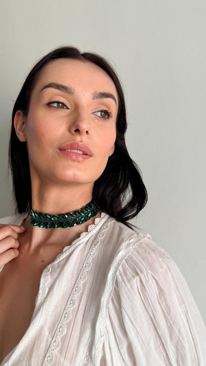 Emerald Crystal Leaf Choker Necklace