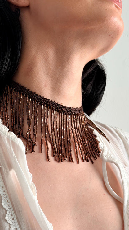 Handmade Beaded Tassel Choker Layered Necklace