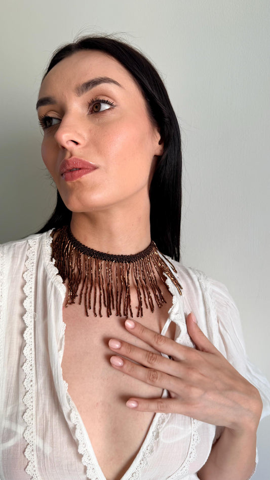 Handmade Beaded Tassel Choker Layered Necklace