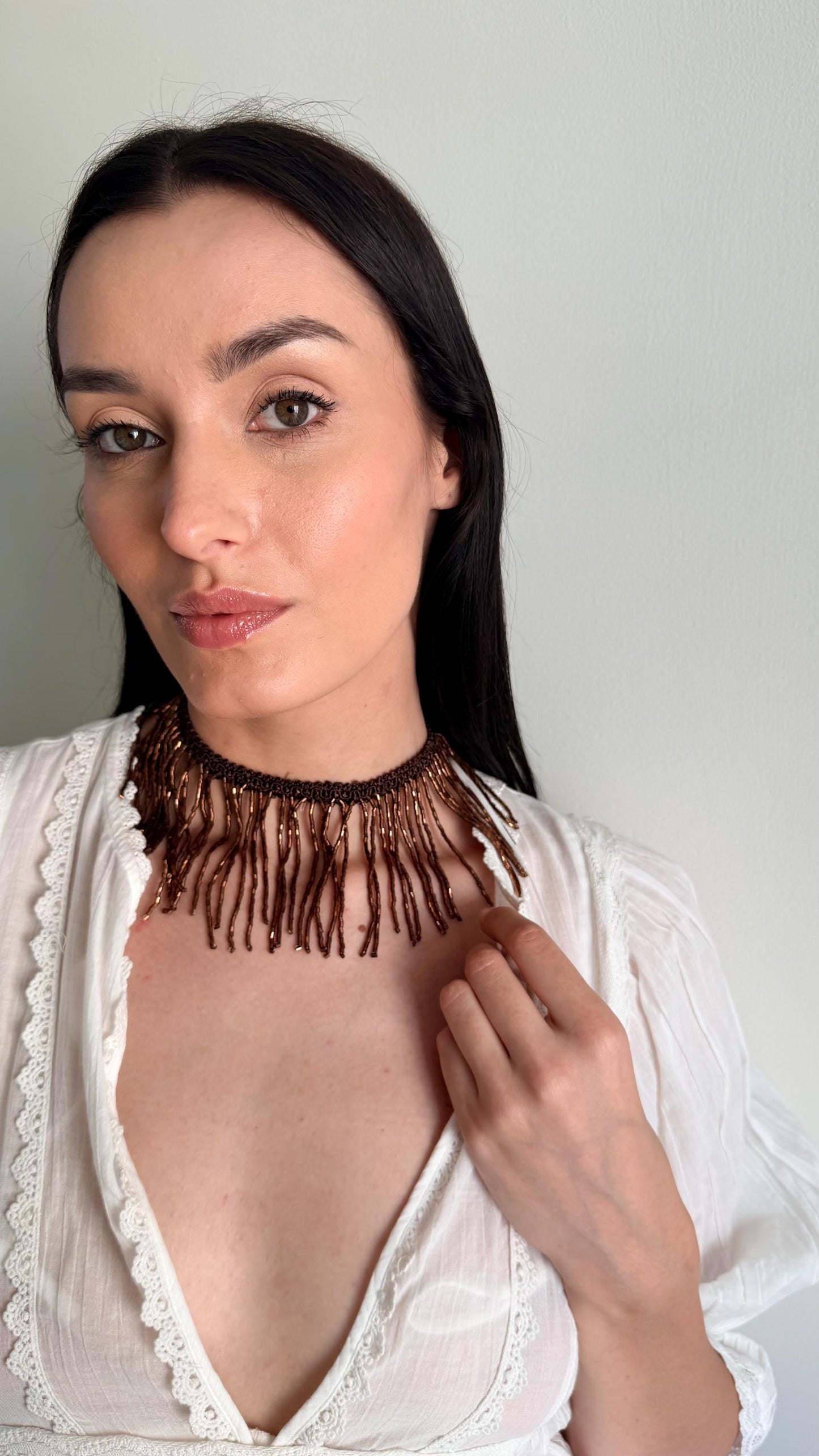 Handmade Beaded Tassel Choker Layered Necklace