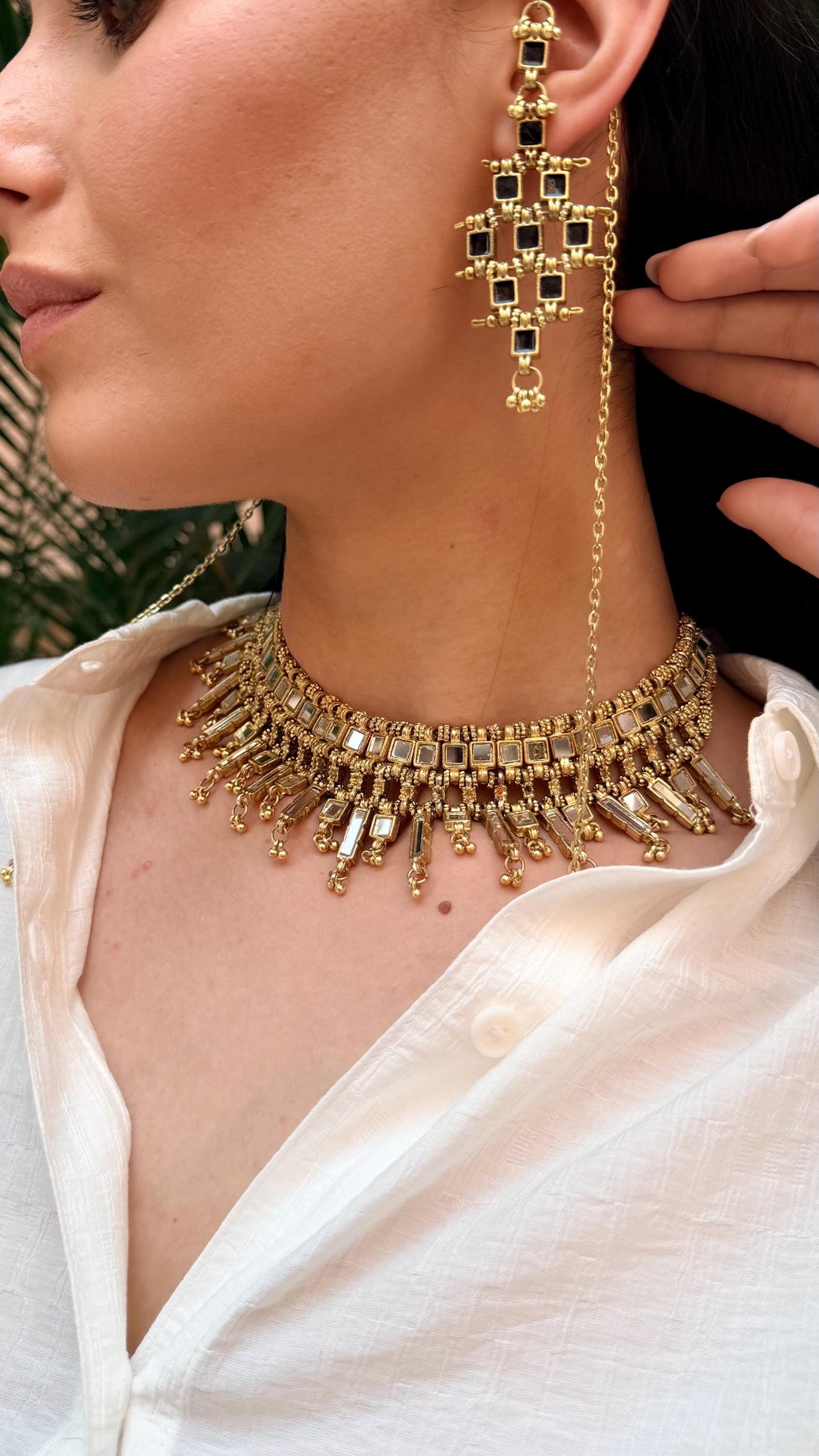 Handmade Ethnic Mirror Choker Beaded Jewelry