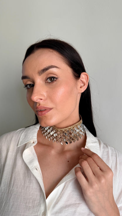Gold Mirror Cascading Choker Necklace