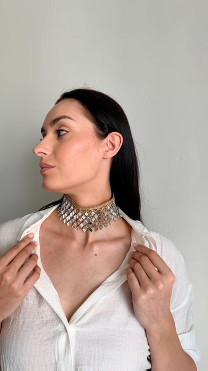 Gold Mirror Cascading Choker Necklace